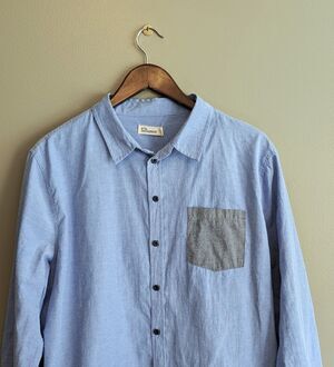 Another Influence Mens Large L Blue Denim Dress Shirt Gray Pocket Long Sleeve